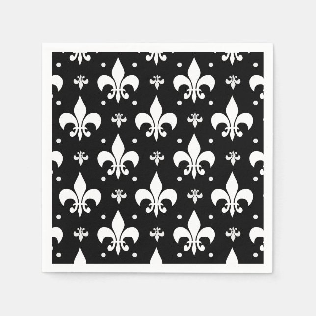 Black Fleur-de-lis Pattern Design  Napkin (Front)