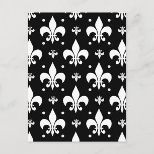 Black Fleur-de-lis Pattern Design Postcard