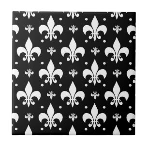 Black Fleur-de-lis Pattern Design Tile