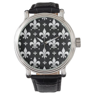 Black Fleur-de-lis Pattern Design  Watch