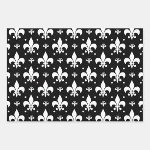 Black Fleur-de-lis Pattern Design Wrapping Paper Sheet