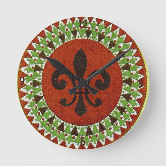 Black Fleur de Lis Round Clock (Front)