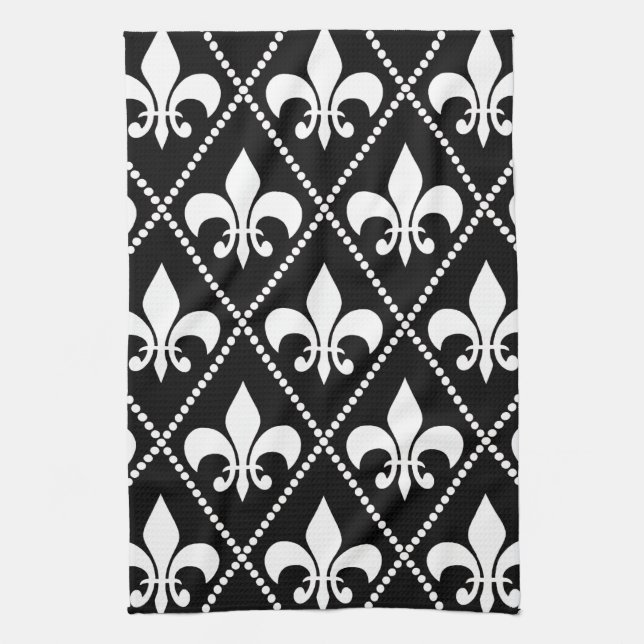 Black Fleur de Lis Tea Towel (Vertical)