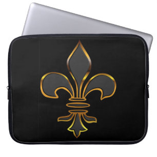 Black Fleur-de-lis Trimmed in Gold Laptop Sleeve