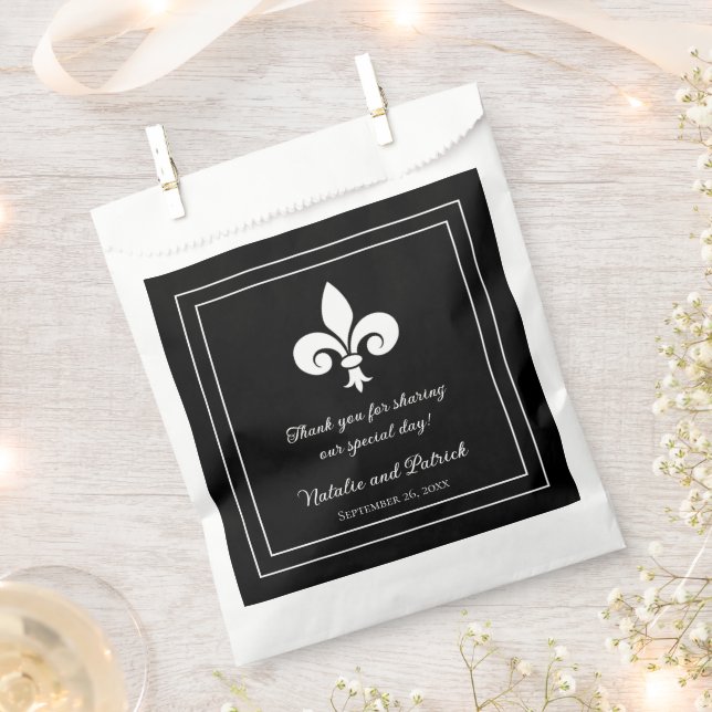Black Fleur de Lis Wedding Favour Bags (Clipped)