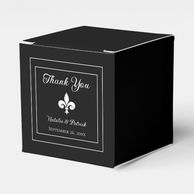 Black Fleur de Lis Wedding Favour Boxes (Front Side)