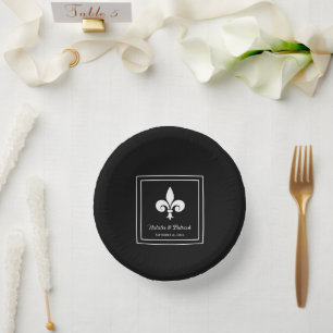 Black Fleur de Lis Wedding Paper Bowls Plate