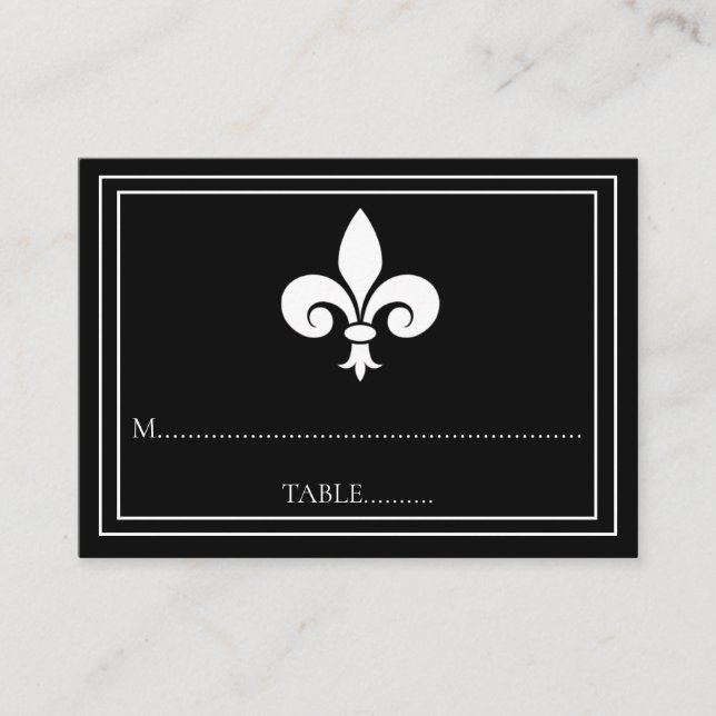 Black Fleur de Lis Wedding Place Cards (Front)