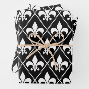 Black Fleur de Lis Wrapping Paper Sheet