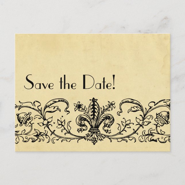 Black Fleur Save the Date Announcement Postcard (Front)