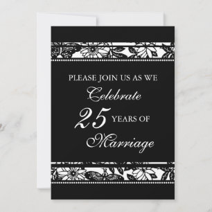 Black Floral 25th Anniversary Party Invitation