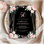 Black Floral 50th Budget Birthday Invitation<br><div class="desc">Looking for an affordable and charming invitation for your upcoming 50th birthday bash? Look no further than our black floral paper invitation! With a lovely design featuring delicate blush pink flowers on a chic black background and an elegant font, this customisable invitation is sure to set the perfect tone for...</div>