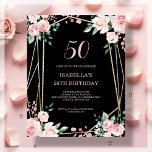 Black Floral 50th Budget Birthday Invitation<br><div class="desc">Looking for an affordable and charming invitation for your upcoming 50th birthday bash? Look no further than our black floral paper invitation! With a lovely design featuring delicate blush pink flowers on a chic black background and an elegant font, this customisable invitation is sure to set the perfect tone for...</div>