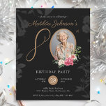 Black Floral 80th Birthday Party Invitation<br><div class="desc">Black Floral 80th Birthday Party Invitation. Celebrate life's big moments with a budget-friendly milestone birthday invitation that’s as beautiful as it is affordable. This floral-inspired design, featuring vibrant blooms, adds a touch of elegance to any celebration. Personalise it with a photo to create a keepsake that captures the essence of...</div>