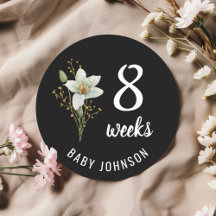 Black Floral 8-9 Weeks Pregnancy Milestone Sign
