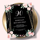 Black Floral 90th Budget Birthday Invitation<br><div class="desc">Looking for an affordable and charming invitation for your upcoming 90th birthday bash? Look no further than our black floral paper invitation! With a lovely design featuring delicate blush pink flowers on a chic black background and an elegant font, this customisable invitation is sure to set the perfect tone for...</div>