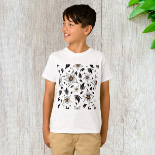 Black Floral Art Boys T-Shirt