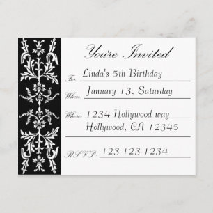 Black Floral Birthday Invitation