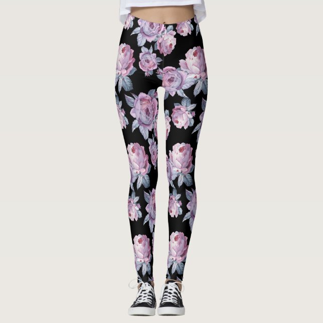 Black Floral Blend Women's Leggings (Front)