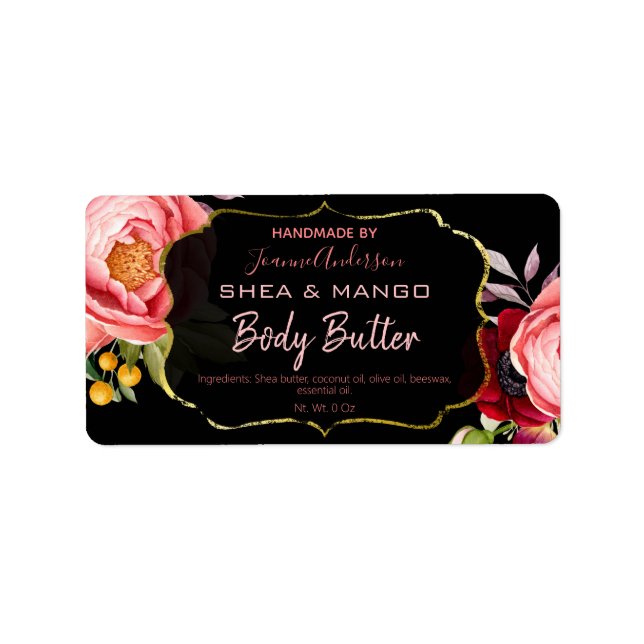Black Floral Body Butter Labels (Front)