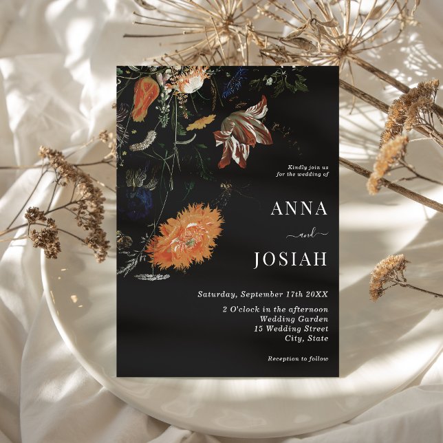 Black Floral Boho Chic Wedding Invitation (Black Floral Boho Chic Wedding Invitation)