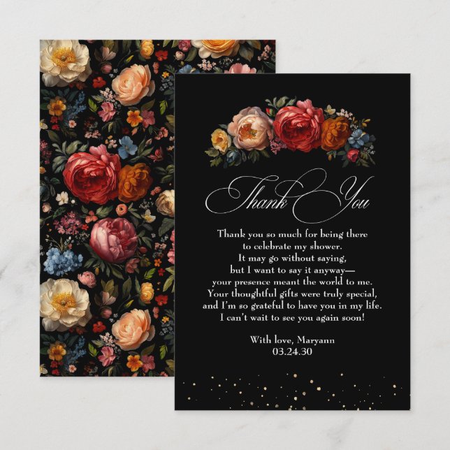 Black Floral Botanical Moody Dutch Thank You (Front/Back)