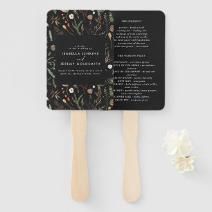 Black floral botanical wedding hand fan