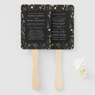 Black floral botanical wedding modern elegant fall hand fan
