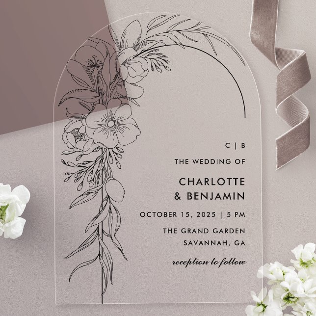 Black Floral Bouquet Arch Wedding Acrylic Invitations (Creator Uploaded)
