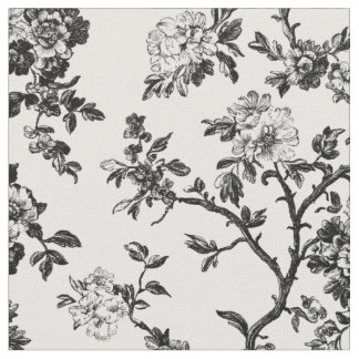 Black Floral Branch Toile Pattern Fabric