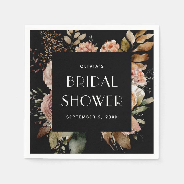 Black Floral Bridal Shower | Boho Chic Elegant Napkin (Front)