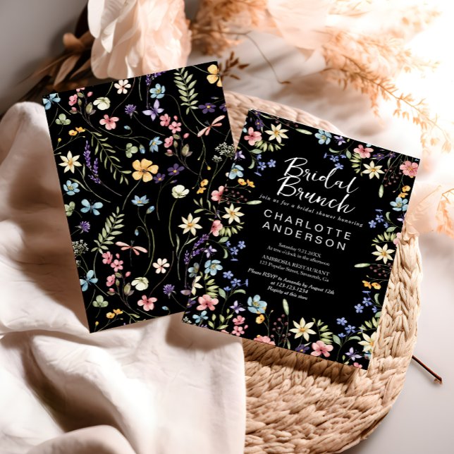 Black Floral Bridal Shower Bridal Brunch Invitation (Creator Uploaded)