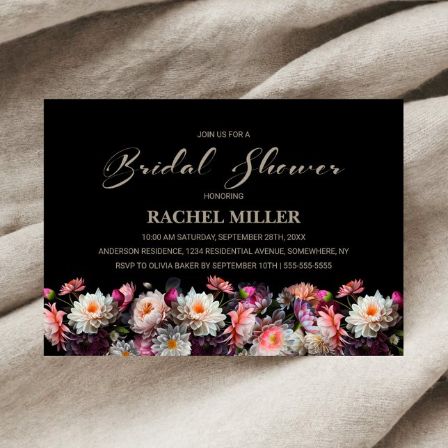 Black Floral Bridal Shower Invitation (Creator Uploaded)
