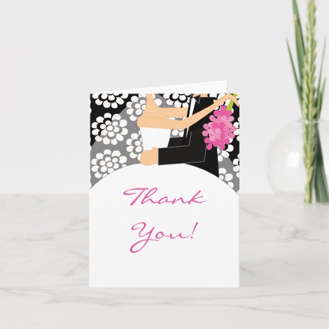 Black Floral Bride & Groom Thank You Note Card (Front)