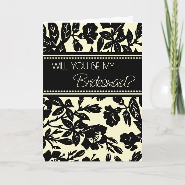 Black Floral Bridesmaid Invitation Card (Front)