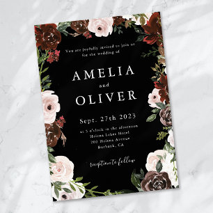 Black Floral Burgundy Blush Wedding Invitation