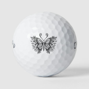Black floral butterfly golf balls
