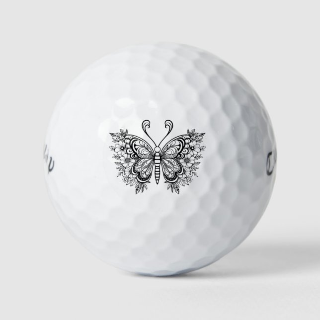 Black floral butterfly golf balls (Front)