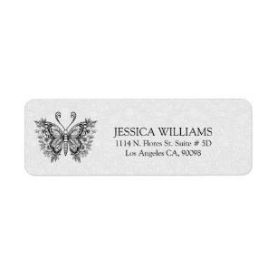 Black floral Butterfly On White Damasks