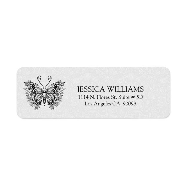 Black floral Butterfly On White Damasks (Front)
