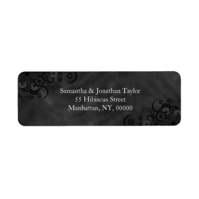 Black Floral Chalkboard Small Return Address Label (Front)