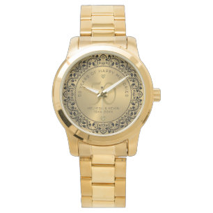 Black Floral Circle 50th Wedding Anniversary Watch