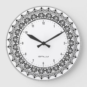 Black Floral Circle Lace Large Clock
