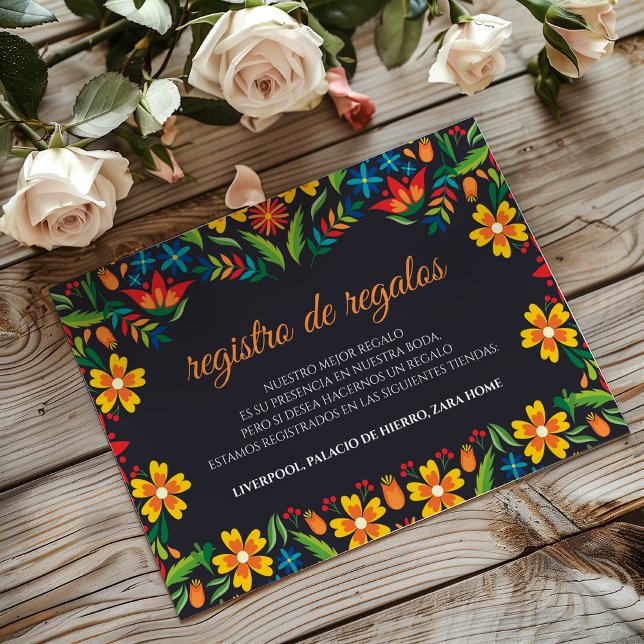 Black Floral Colorful Botanical Spanish Wedding Enclosure Card (Black Floral Colorful Botanical Spanish Wedding Enclosure Card)