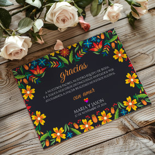 Black Floral Colorful Botanical Spanish Wedding Thank You Card