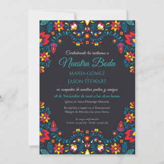 Black Floral Colourful Elegant Boda Spanish Weddin Invitation
