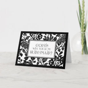 Black Floral Cousin Bridesmaid Invitation Card