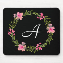 Black Floral Custom Monogram Mousepad