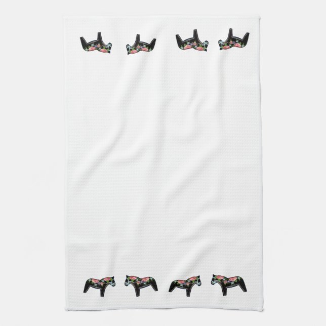 Black Floral Dala Horse MoJo Kitchen towel (Vertical)
