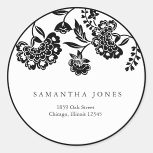 black floral damask address label
